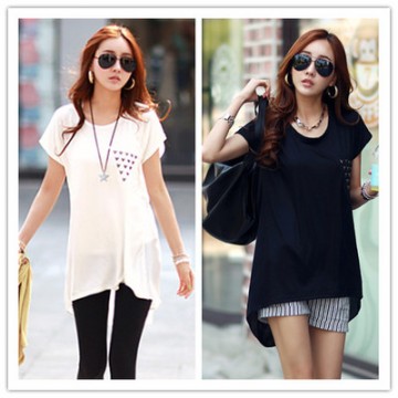 TE1452GJWL Casual comfortable irregular splicing long t-shirt