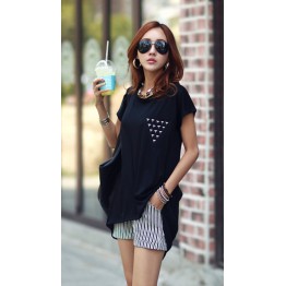 TE1452GJWL Casual comfortable irregular splicing long t-shirt