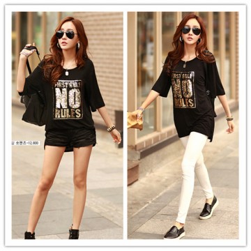 TE1454GJWL Korean fashion casual comfortable sequins letters long t-shirt