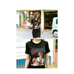 TE1305GJWL Korean style beauty heart print slim long t-shirt