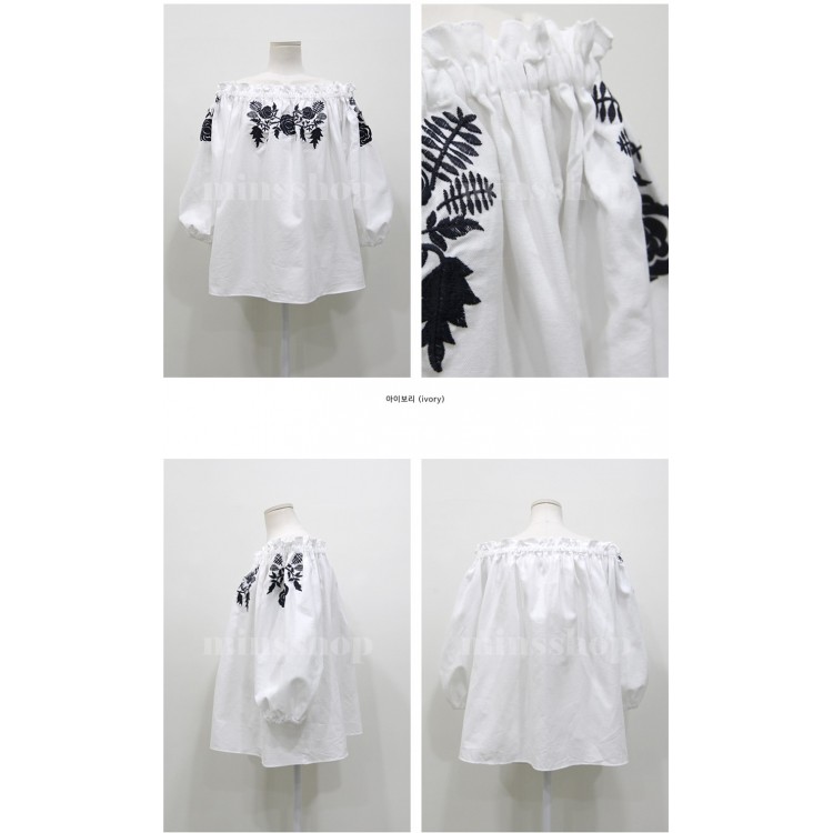 Te1306gjwl Japanese Fashion Cute Flower Embroidery Boat Neck Shirt