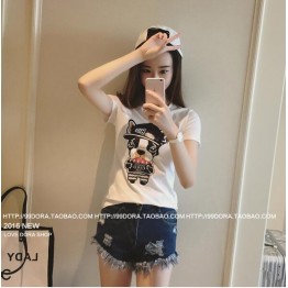 TE5089DDFS Korean fashion slim casual holes denim shorts