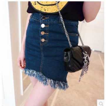 TE5090DDFS Korean style one row buttons tassel denim skirt