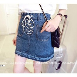 TE5108DDFS Korean fashion cross lacing A-line denim skirt