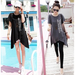 TE5568DFYL Fashion irregular hem loose large size letters print maternity t-shirt