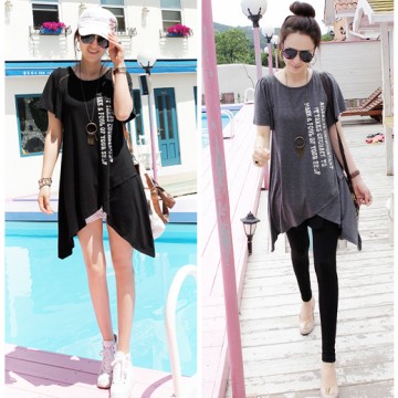 TE5568DFYL Fashion irregular hem loose large size letters print maternity t-shirt