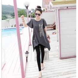 TE5568DFYL Fashion irregular hem loose large size letters print maternity t-shirt