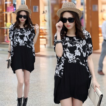 TE6044AYY Loose large size print splicing batwing sleeve maternity t-shirt