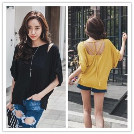 TE6423YZS Loose large size batwing sleeve backless sexy irregular t-shirt