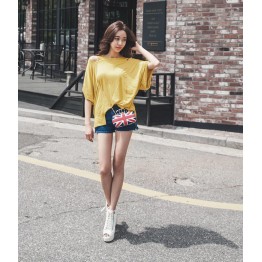 TE6423YZS Loose large size batwing sleeve backless sexy irregular t-shirt