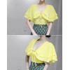 TE6426YZS Candy color v neck lacing two layers flouncing sleeve cape tops