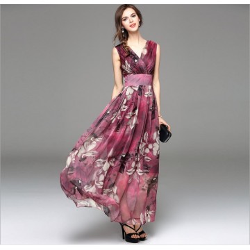 TE8020HES New style bohemia fashion chiffon v neck sleeveless dress