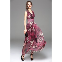 TE8020HES New style bohemia fashion chiffon v neck sleeveless dress