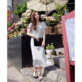 TE8257HJYS Korean style v neck batwing sleeve personality side slit long dress