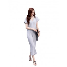 TE8257HJYS Korean style v neck batwing sleeve personality side slit long dress