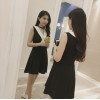 TE8896YGFS Korean fashion sleeveless color matching v neck slim waist bowknot dress