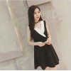 TE8896YGFS Korean fashion sleeveless color matching v neck slim waist bowknot dress