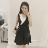 TE8896YGFS Korean fashion sleeveless color matching v neck slim waist bowknot dress