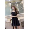 TE9298WMSS Weave boat neck off shoulder pure color A-line formal dress
