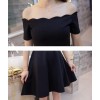 TE9298WMSS Weave boat neck off shoulder pure color A-line formal dress