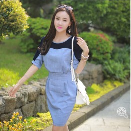 TE9915WJYS Simple splicing batwing sleeve slim dress