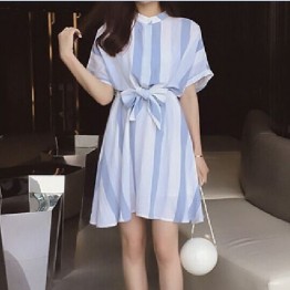 TE9916WJYS Korean fashion fresh loose stripes print dress