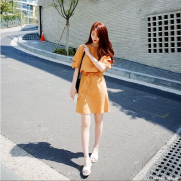 TE9919WJYS Sumer Korean style ramie fresh slim dress