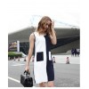 TE1170BNYR Star style geometry pattern splicing chiffon dress