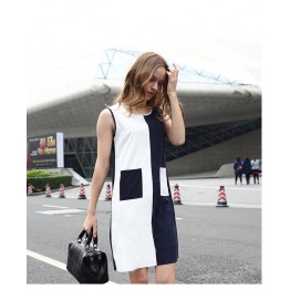 TE1170BNYR Star style geometry pattern splicing chiffon dress