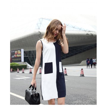 TE1170BNYR Star style geometry pattern splicing chiffon dress