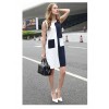 TE1170BNYR Star style geometry pattern splicing chiffon dress