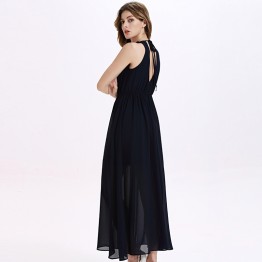 TE2141OMSS Europe fashion lace collar backless lacing elastic waist chiffon long dress