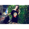 TE5763JZYS Cute cartoon print letters lace sexy off shoulder t-shirt