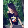 TE5763JZYS Cute cartoon print letters lace sexy off shoulder t-shirt