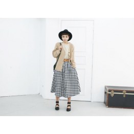 TE6404YZS Black and white checks vintage elegant A-line umbrella skirt