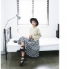 TE6404YZS Black and white checks vintage elegant A-line umbrella skirt