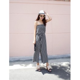 TE6405YZS Korean fashion stripes tube top empire waist jumpsuit