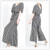 TE6410YZS Europe fashion black and white stripes backless empire waist jumpsuit