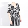 TE6410YZS Europe fashion black and white stripes backless empire waist jumpsuit