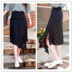 TE6411YZS Korean fashion white dot irregular chiffon skirt
