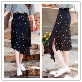 TE6411YZS Korean fashion white dot irregular chiffon skirt