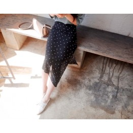 TE6411YZS Korean fashion white dot irregular chiffon skirt