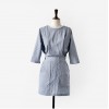 TE6515WJYS Vintage temperament slim waist pocket vertical stripes dress