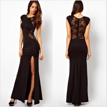 TE6813YWQS Europe fashion split lace back maxi formal dress