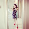 TE1077YYG Vintage print tassel cheongsam dress