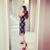 TE1077YYG Vintage print tassel cheongsam dress