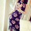 TE1077YYG Vintage print tassel cheongsam dress