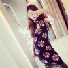 TE1077YYG Vintage print tassel cheongsam dress