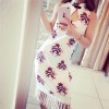 TE1077YYG Vintage print tassel cheongsam dress