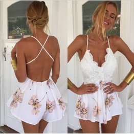 TE1078EQFS Summer hot sale flowers print backless jumpsuit